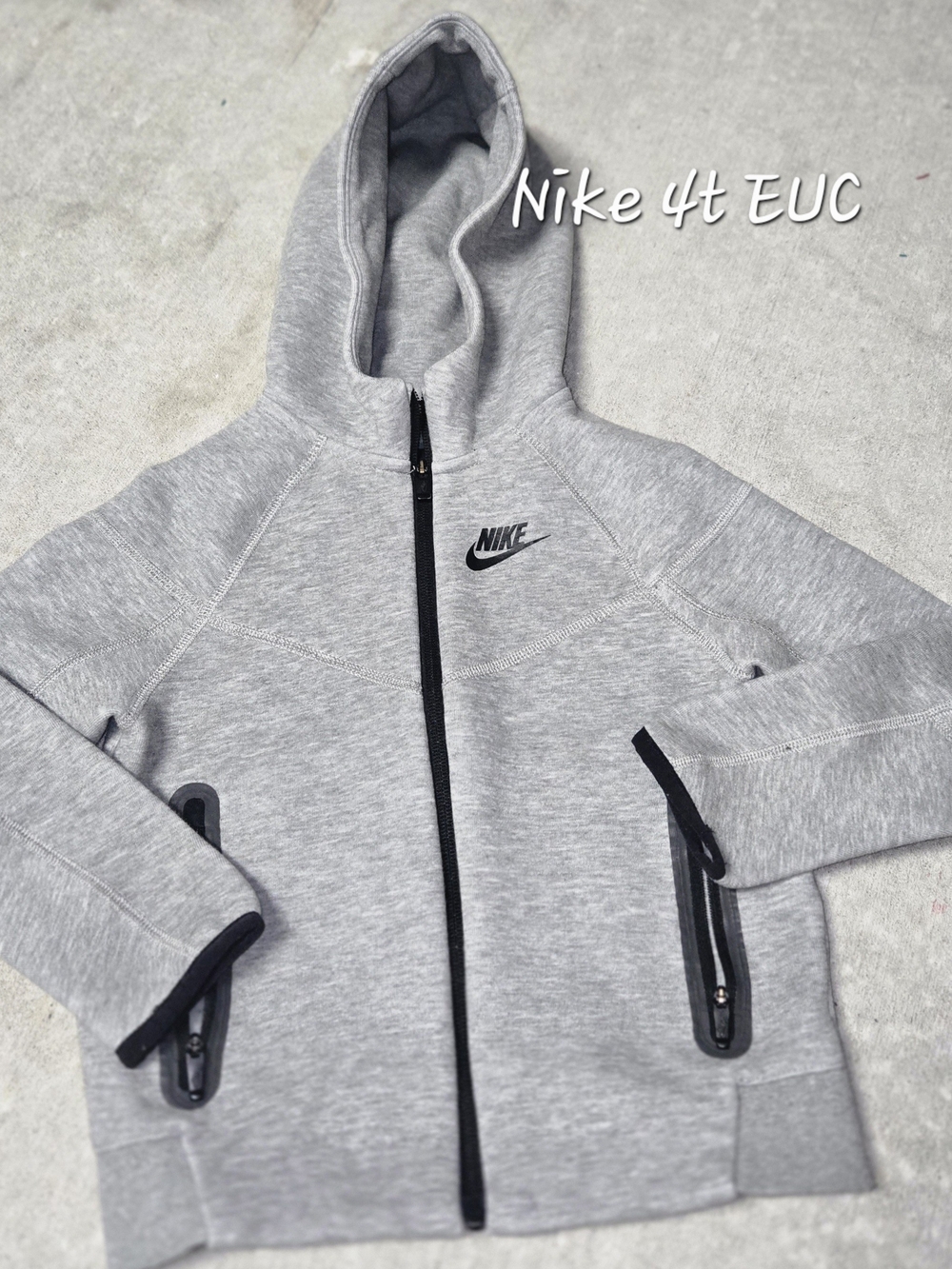 Nike Tech Kids Gray Full-Zip Hooded Jacket with Black Trim